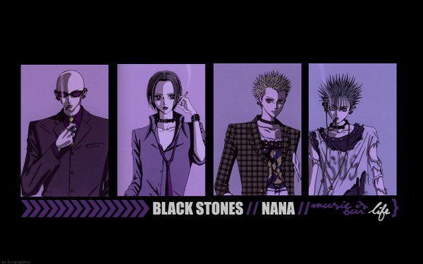 Anime picture 1280x800 with nana madhouse osaki nana okazaki shin'ichi takagi yasushi terashima nobu wide image piercing ear piercing black stones cigarette blast