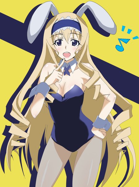 Anime picture 1416x1894 with infinite stratos 8bit cecilia orcott jumon (artist) single long hair tall image highres open mouth blue eyes light erotic blonde hair bunny ears girl bunnysuit