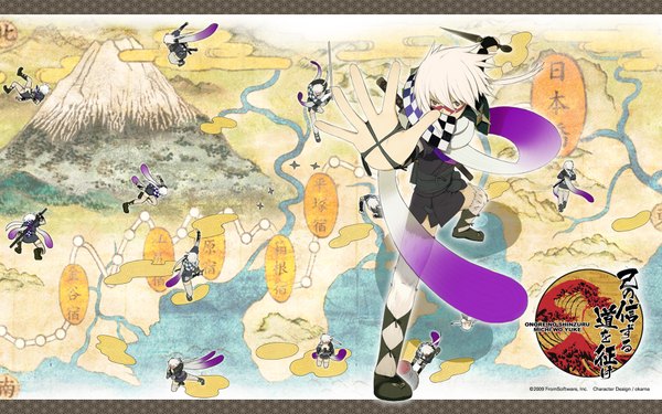 Anime picture 1920x1200 with okama highres wide image white hair tattoo watermark logo ninja map onore no shinzuru michi wo yuke