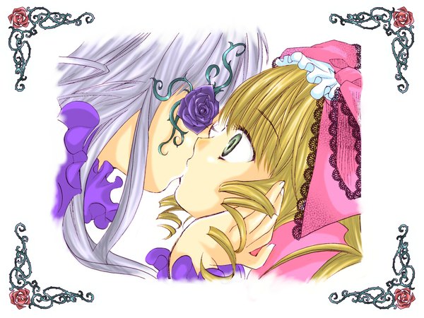 Anime picture 2000x1500 with rozen maiden hina ichigo kirakishou highres multiple girls wallpaper shoujo ai kiss girl 2 girls