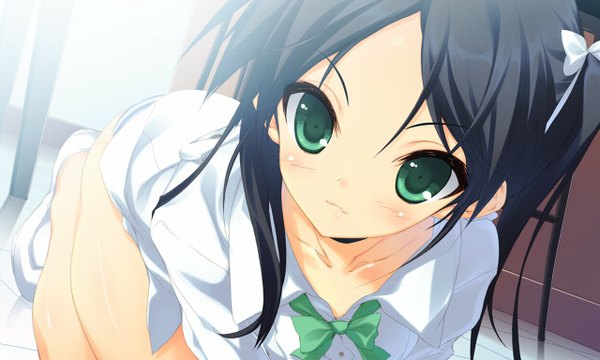 Anime picture 1280x768 with strike witches francesca lucchini blush light erotic black hair wide image green eyes girl