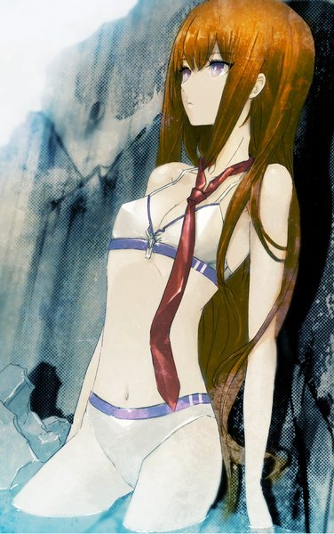Anime picture 1280x2038 with steins;gate white fox makise kurisu single long hair tall image blue eyes brown hair girl swimsuit water necktie