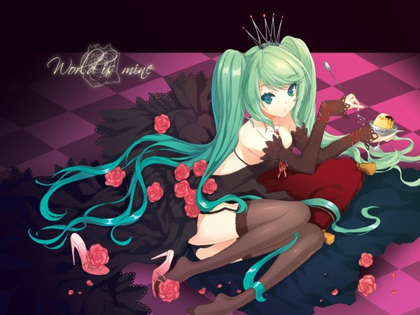 Anime picture 1600x1200 with vocaloid world is mine (vocaloid) hatsune miku girl garter straps