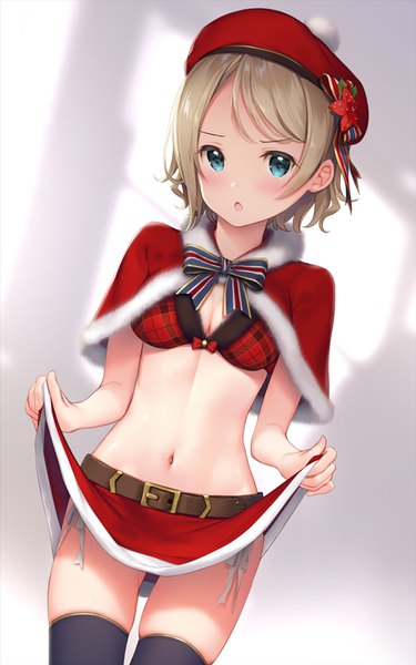 Anime picture 524x837 with love live! sunshine!! sunrise (studio) love live! watanabe you mignon single tall image looking at viewer blush fringe short hair breasts open mouth blue eyes light erotic brown hair standing cleavage :o midriff