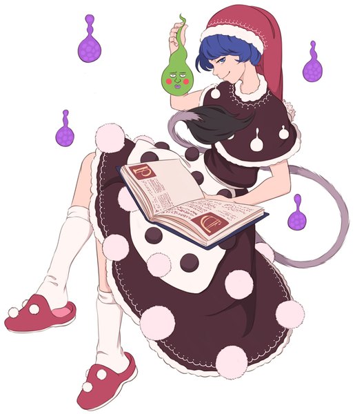 Anime picture 1453x1693 with mob psycho 100 touhou studio bones doremy sweet ekubo (mob psycho 100) mefomefo single tall image looking at viewer short hair blue eyes simple background smile white background blue hair full body tail profile crossover blush stickers