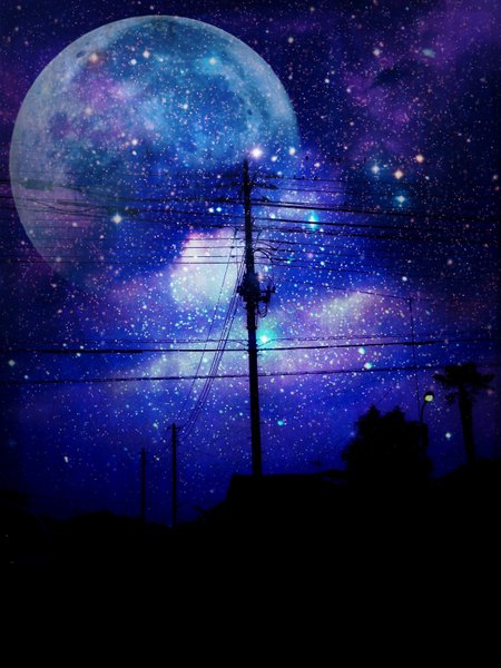 Anime picture 2448x3264 with original usamochi. tall image highres sky cloud (clouds) night no people scenic moon star (stars) full moon