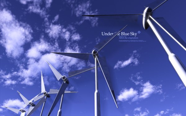 Anime picture 2560x1600 with aria highres wide image sky cloud (clouds) machine wind turbine propeller