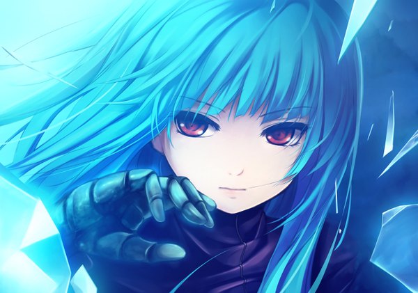 Anime picture 1280x900 with the king of fighters snk kula diamond coffee-kizoku single long hair fringe red eyes blue hair looking away wind portrait girl armor