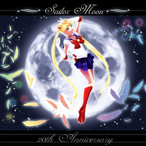 Anime picture 1500x1500 with bishoujo senshi sailor moon toei animation tsukino usagi sailor moon goldprincess single long hair blonde hair smile twintails signed very long hair inscription girl gloves hair ornament bow miniskirt earrings choker