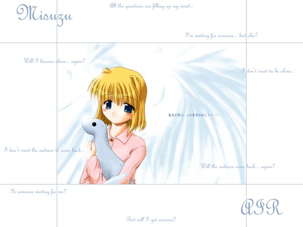 Anime picture 1024x768 with air key (studio) kamio misuzu angel visualart girl wings pajamas