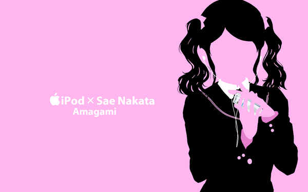 Anime picture 1440x900 with amagami ipod sae nakata wide image pink background silhouette kisoba