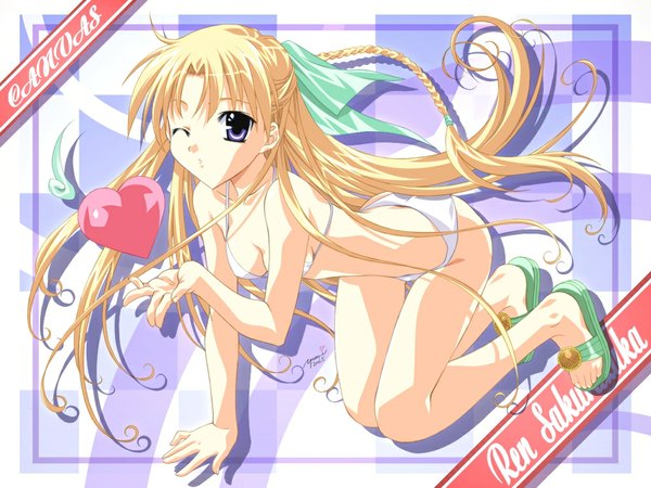 Anime picture 1024x768 with canvas (anime) sakurazuka ren light erotic swimsuit tagme