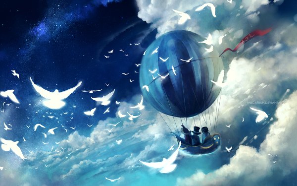 Anime picture 1200x750 with one piece toei animation monkey d. luffy portgas d. ace sabo (one piece) megatruh short hair wide image sky cloud (clouds) multiple boys back flying boy hat animal bird (birds) star (stars) straw hat 3 boys