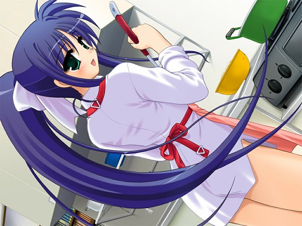 Anime picture 1024x768 with sakura machizaka stories (game) long hair green eyes game cg purple hair ponytail girl