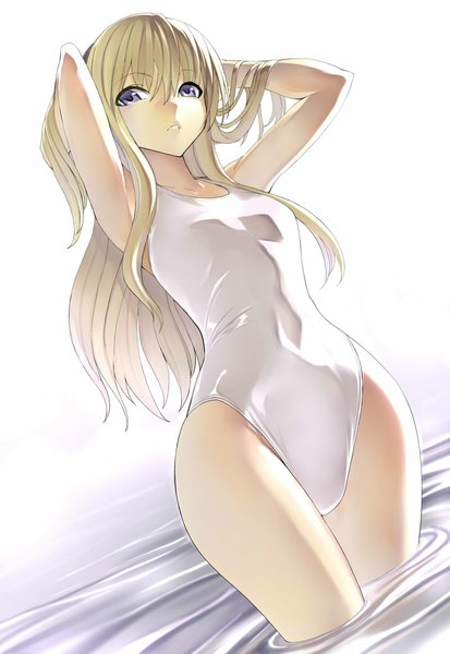 Anime picture 800x1162 with quiz magic academy shalon hakaba (dairiseki) single long hair tall image blue eyes light erotic blonde hair girl swimsuit water