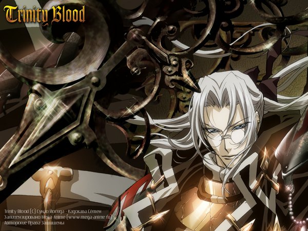 Anime picture 1024x768 with trinity blood gonzo abel nightroad blue eyes silver hair glasses