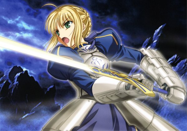 Anime picture 2500x1751 with fate (series) fate/stay night studio deen type-moon artoria pendragon (all) saber highres sword