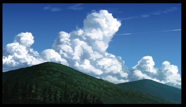 Anime picture 1998x1150 with original niko p highres wide image sky cloud (clouds) border mountain no people landscape scenic