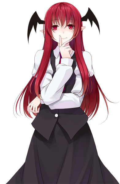 Anime picture 835x1280 with touhou koakuma crote single long hair tall image looking at viewer red eyes red hair pointy ears transparent background head wings girl skirt shirt wings skirt set