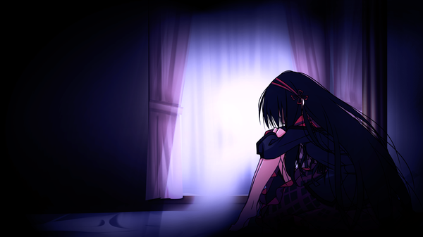 Anime picture 1280x720 with nemureru hana wa haru o matsu (game) long hair black hair wide image game cg girl