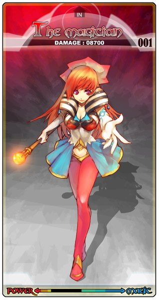 Anime picture 1100x2070 with tarot (game) ryushin single long hair tall image looking at viewer purple eyes light smile orange hair girl dress staff