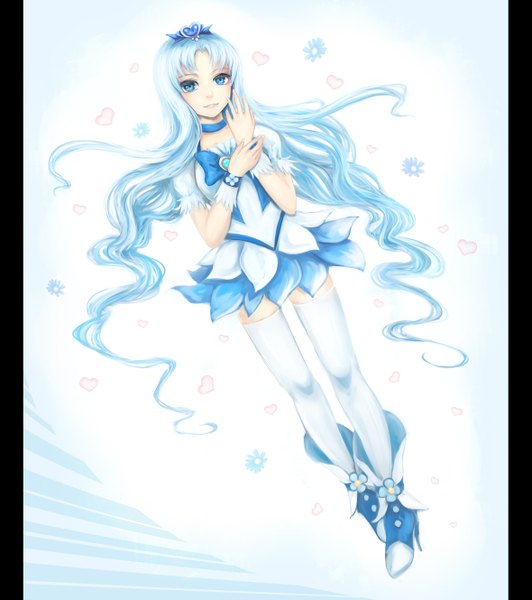 Anime picture 1179x1329 with precure heartcatch precure! toei animation kurumi erika cure marine moekyon single long hair tall image looking at viewer blue eyes blue hair girl thighhighs dress white thighhighs tiara