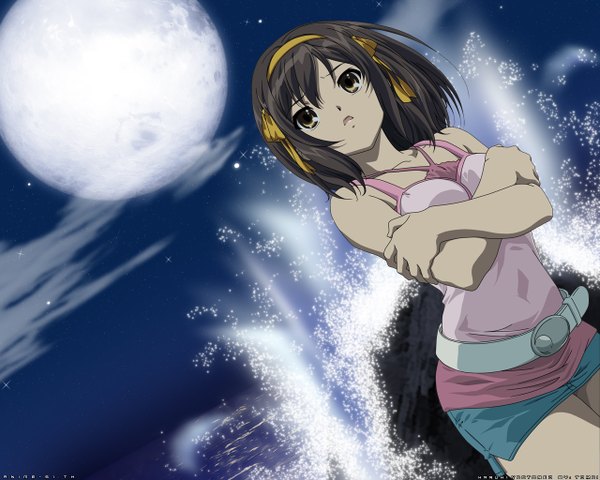 Anime picture 1280x1024 with suzumiya haruhi no yuutsu kyoto animation suzumiya haruhi girl moon