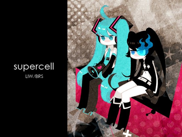 Anime picture 1024x768 with black rock shooter vocaloid hatsune miku black rock shooter (character) black background girl