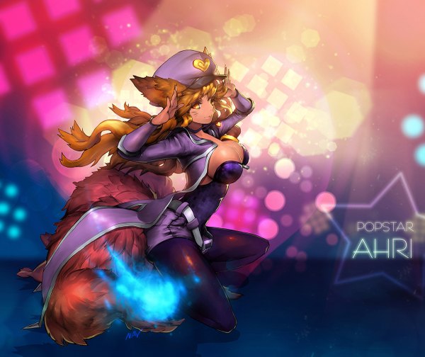 Anime picture 1200x1009 with league of legends ahri (league of legends) popstar ahri (league of legends) nal (artist) single long hair looking at viewer breasts light erotic blonde hair large breasts animal ears yellow eyes tail animal tail fox ears magic facial mark fox tail fox girl