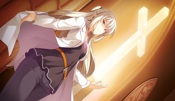 Anime picture 2660x1540 with sinclient reesaa long hair highres blue eyes wide image game cg white hair girl cross
