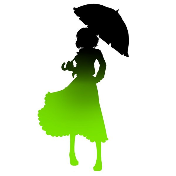 Anime picture 1000x1000 with touhou tatara kogasa kokuten (weaksound) single short hair white background hand on hip silhouette girl dress umbrella