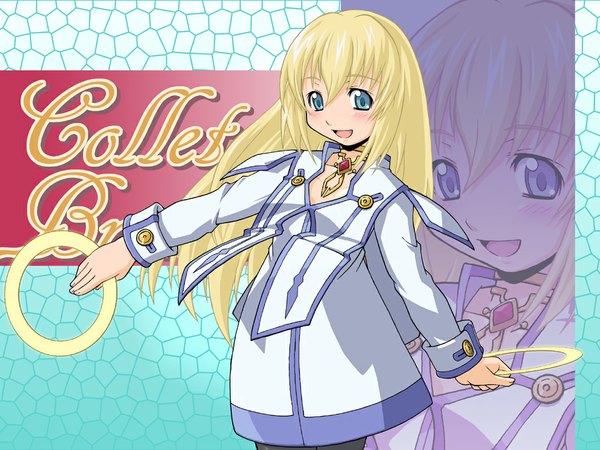 Anime picture 1024x768 with tales of (series) tales of symphonia collet brunel haganemaru kennosuke long hair blush blonde hair
