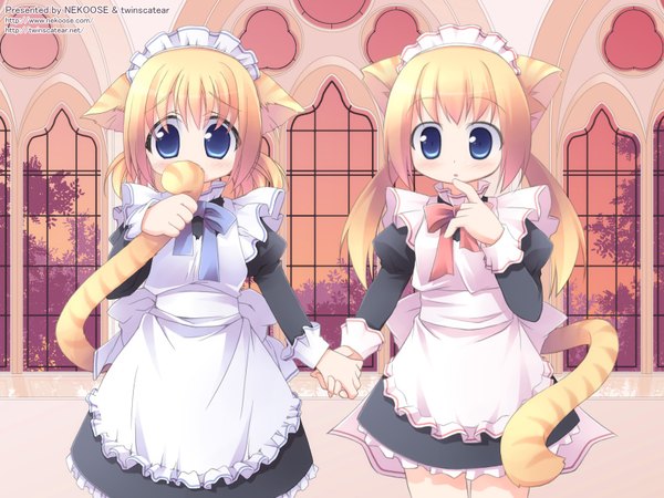Anime picture 1600x1200 with animal ears maid cat girl girl tagme