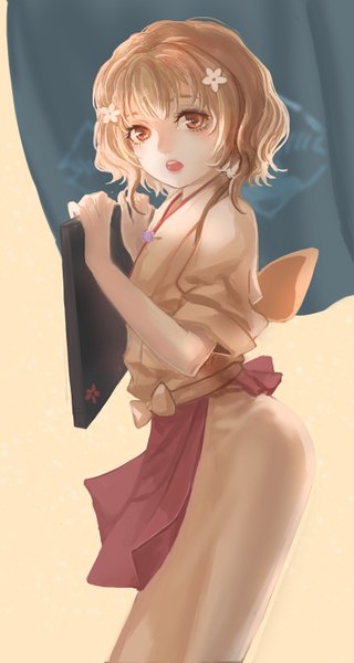 Anime picture 801x1500 with hanasaku iroha p.a. works matsumae ohana quaanqin single tall image looking at viewer short hair open mouth brown hair brown eyes traditional clothes japanese clothes girl hair ornament apron