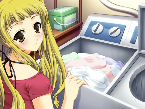 Anime picture 1024x768 with school love! 3 hazuki maria long hair blonde hair twintails yellow eyes game cg girl