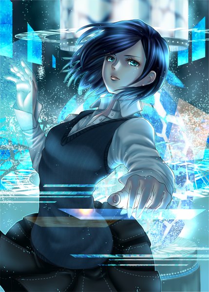 Anime picture 1053x1473 with original time-flies (artist) single tall image short hair blue eyes black hair magic girl