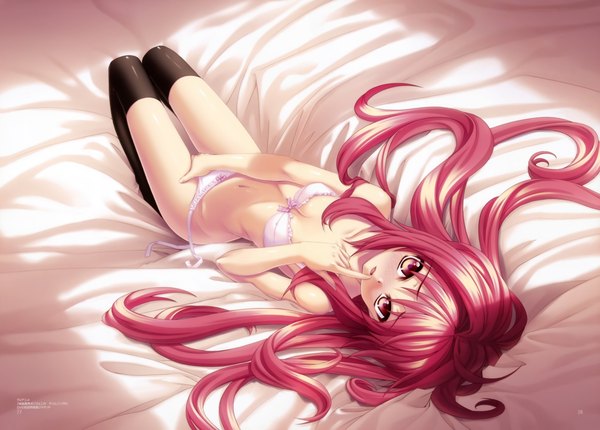 Anime picture 10058x7224 with shinkyoku soukai polyphonica corticarte apa lagranges kannatsuki noboru single long hair looking at viewer blush fringe highres breasts light erotic bare shoulders pink hair absurdres parted lips pink eyes bare belly shadow underwear only finger to mouth