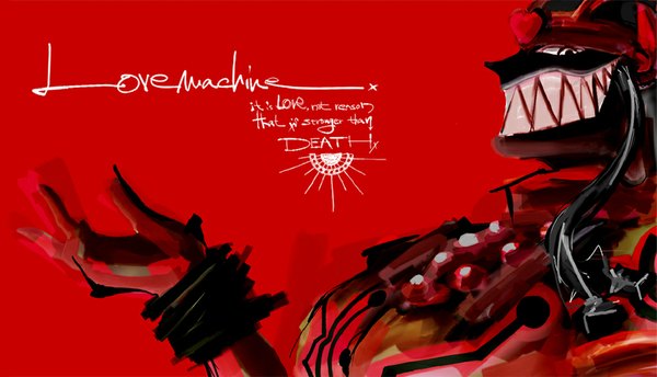 Anime picture 1024x588 with summer wars madhouse love machine kigou wide image inscription teeth red background sharp teeth monster