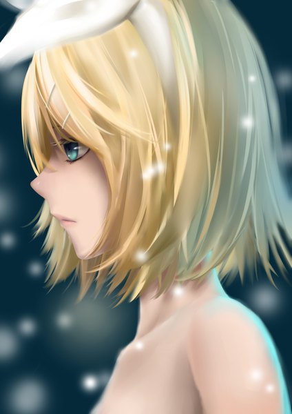 Anime picture 2480x3507 with vocaloid kagamine rin japanda single tall image highres short hair blue eyes blonde hair bare shoulders profile girl bow hair bow