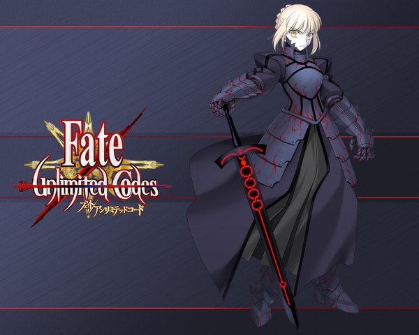 Anime picture 1280x1024 with fate (series) fate/stay night fate/unlimited codes studio deen type-moon artoria pendragon (all) saber alter girl weapon sword dark excalibur