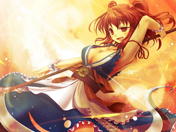 Anime picture 1024x768 with touhou onozuka komachi scarlet (studioscr) girl scythe