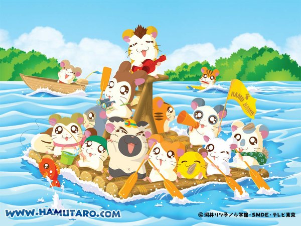 Anime picture 1024x768 with hamtaro stan bijou hamtaro (character) boss cappy dexter howdy jingle maxwell oxnard panda (character) pashmina penelope sandy snoozer