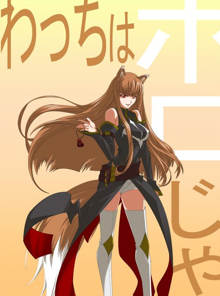 Anime picture 1000x1344 with code geass spice and wolf sunrise (studio) horo tnonizyou single long hair tall image looking at viewer fringe open mouth blue eyes smile red eyes brown hair standing animal ears tail animal tail zettai ryouiki