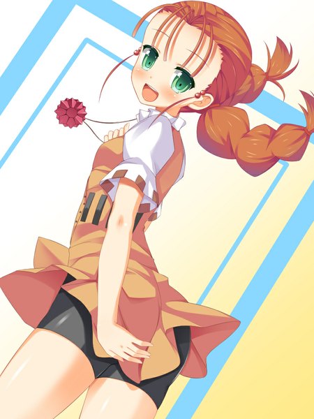 Anime picture 750x1000 with gun x sword wendy garrett asa no ha single long hair tall image looking at viewer blush open mouth green eyes braid (braids) orange hair girl dress pendant leggings