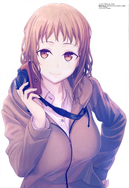 Anime picture 4082x5932 with just because! megami magazine pine jam canon (company) komiya ena himura kiseki single tall image looking at viewer highres short hair simple background smile brown hair white background brown eyes absurdres official art copyright name hand on hip