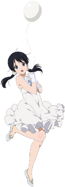 Anime picture 372x1066 with tamako market kyoto animation kitashirakawa tamako single long hair tall image looking at viewer fringe open mouth blue eyes black hair twintails holding full body ahoge official art alternate costume sleeveless low twintails happy