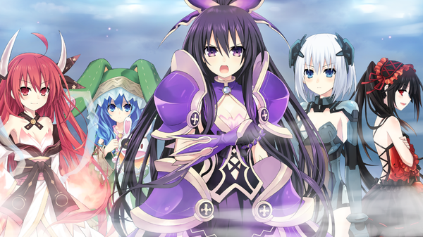 Anime picture 1280x720 with date a live tokisaki kurumi yatogami tooka itsuka kotori tobiichi origami yoshino (date a live) yoshinon long hair short hair blue eyes black hair red eyes wide image purple eyes multiple girls blue hair game cg purple hair white hair red hair