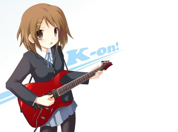 Anime picture 1420x1060 with k-on! kyoto animation hirasawa yui white background jpeg artifacts guitar