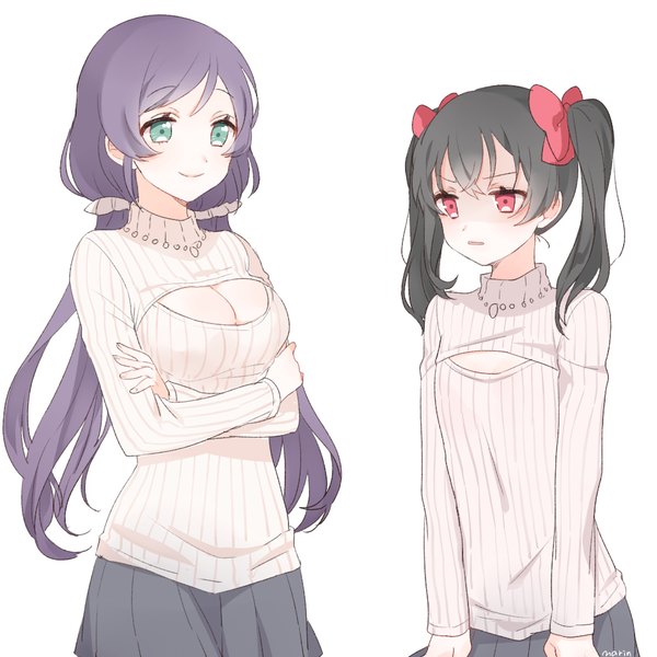 Anime picture 970x970 with love live! school idol project sunrise (studio) love live! yazawa nico toujou nozomi marin (myuy 3) long hair breasts black hair simple background smile red eyes large breasts white background twintails multiple girls green eyes cleavage purple hair low twintails