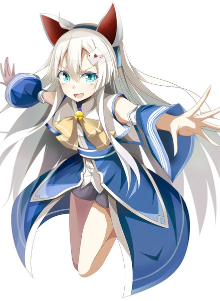 Anime picture 952x1300 with original tazaki hayato single long hair tall image blush blue eyes simple background white background animal ears white hair cat ears girl dress detached sleeves